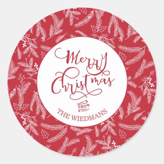 Red Personalized Merry Christmas Holiday Stickers (Front)