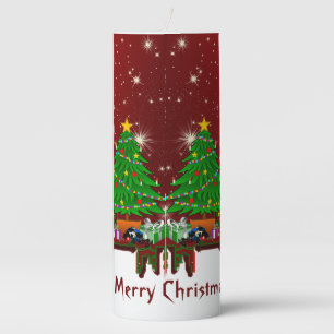 Red Personalized Merry Christmas Tree Pillar Candle