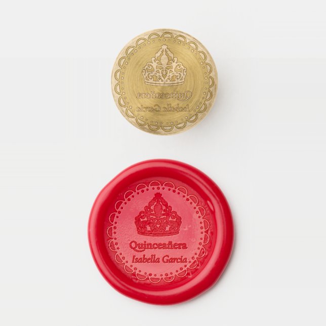 Red Personalized Mexican Style Quinceañera Wax Seal Stamp (Stamped)