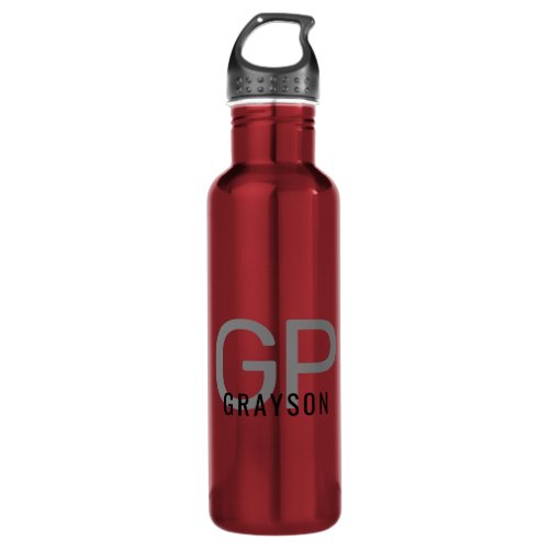Red Personalized Modern Monogram Initial  Stainless Steel Water Bottle