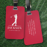 Red Personalized Monogram Golfer Luggage Tag<br><div class="desc">This design features a golfer swinging a club and has two text fields that you can use to personalize it - perhaps with a name and golf team or club.</div>
