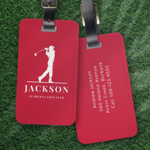 Red Personalized Monogram Golfer Luggage Tag