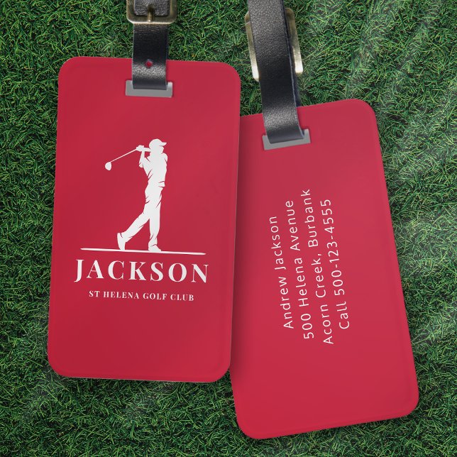 Red Personalized Monogram Golfer Luggage Tag (Creator Uploaded)
