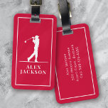 Red Personalized Monogram Golfer Luggage Tag<br><div class="desc">This design features a golfer swinging a club</div>