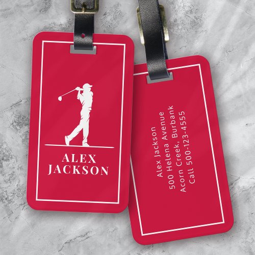 Red Personalized Monogram Golfer Luggage Tag