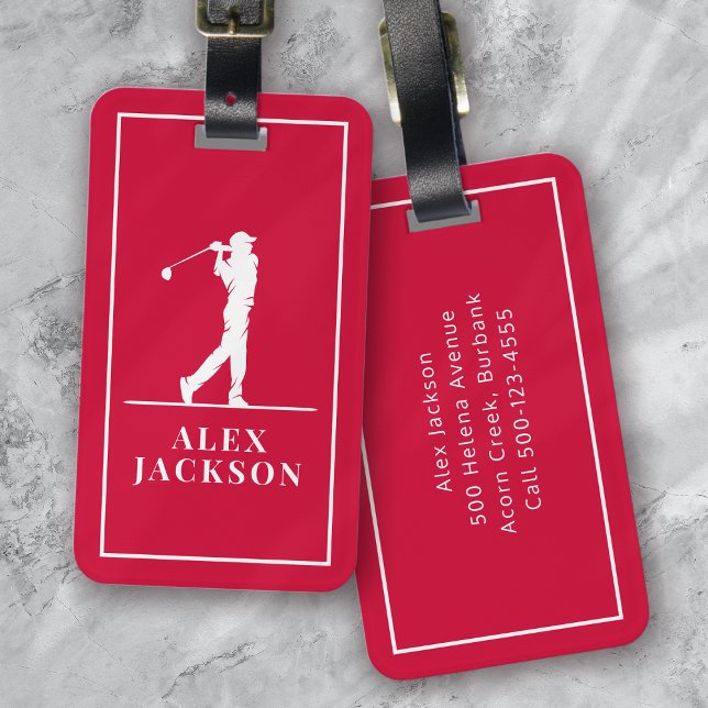 Red Personalized Monogram Golfer Luggage Tag (Creator Uploaded)