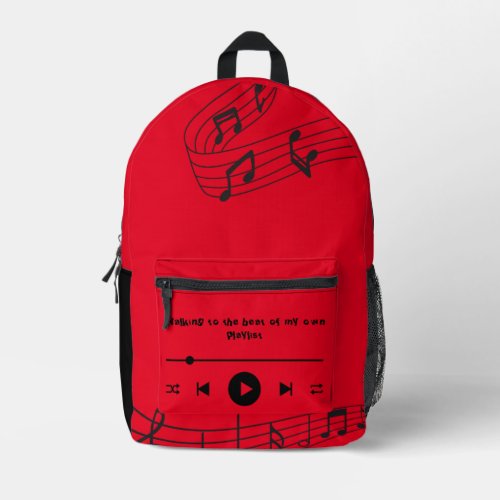 red personalized music lovers printed backpack