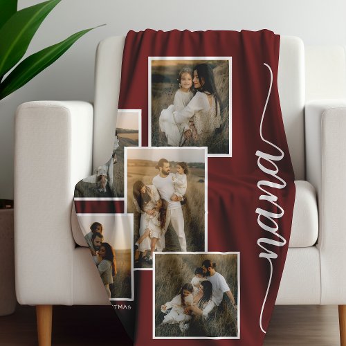 Red Personalized Nana Grandkid 5 Photo Collage 