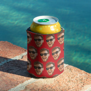 Red Personalized Party Supplies With Face Can Cooler