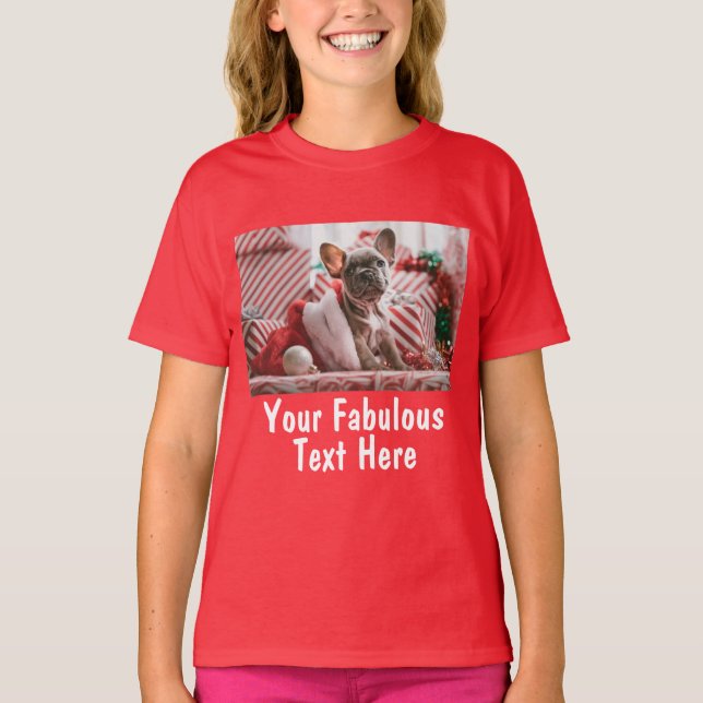 Red Personalized Photo and Text T-Shirt (Front)