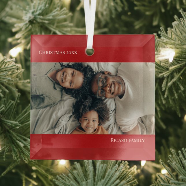 Red Personalized Photo Christmas Glass Ornament (Insitu)