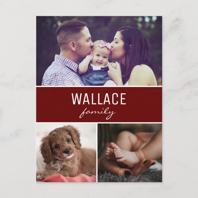 Red Personalized Photo Collage Christmas Postcard (Front)