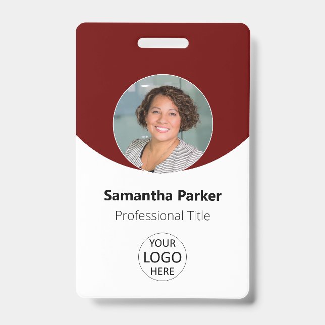 Red Personalized Photo, Logo, Barcode Employee Badge (Front)
