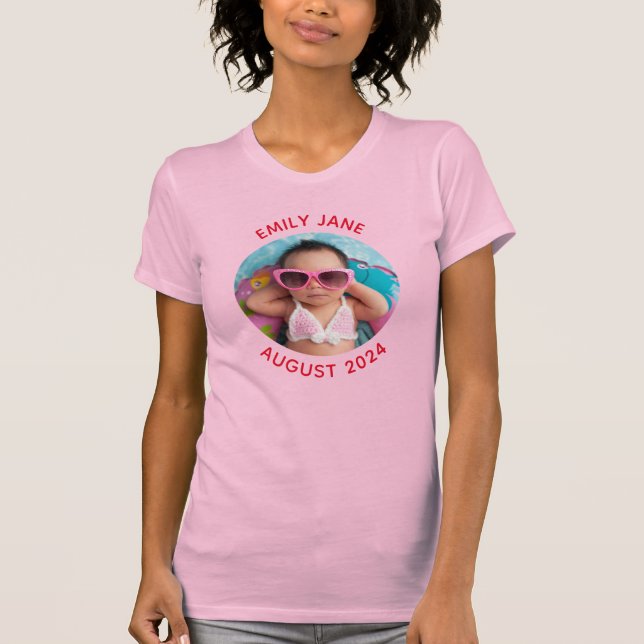 Red Personalized Round Family Photo T-Shirt (Front)