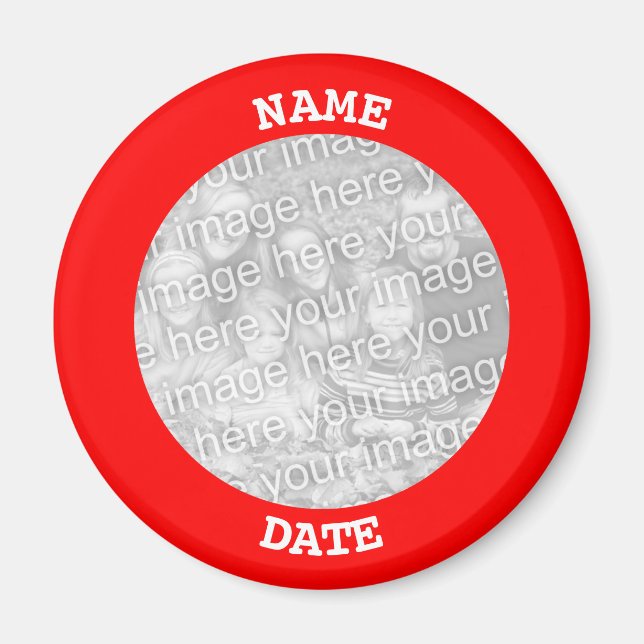 Red Personalized Round Photo Border Magnet (Front)