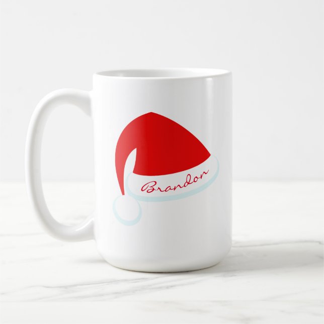 Red Personalized Santa Hat Holiday Mug (Left)