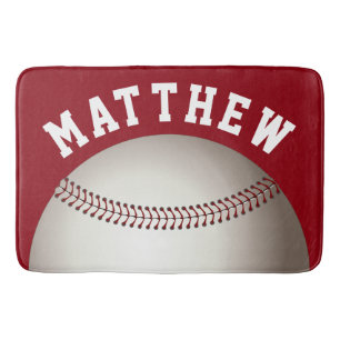 Red Personalized Sports Baseball Design Bathroom Mat