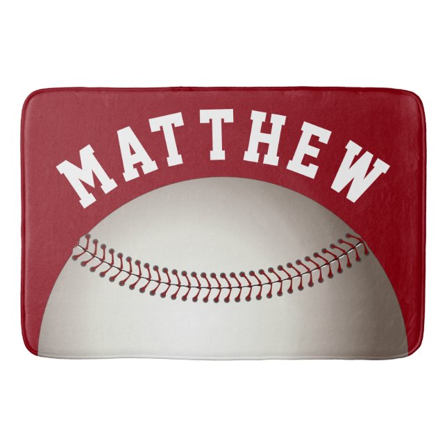 Red Personalized Sports Baseball Design Bathroom Mat (Front)