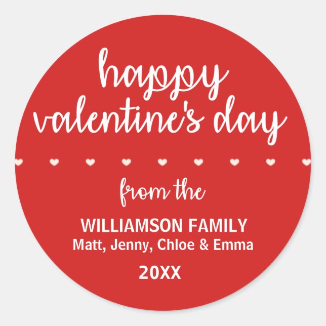 Red Personalized Valentine Sticker with Hearts (Front)