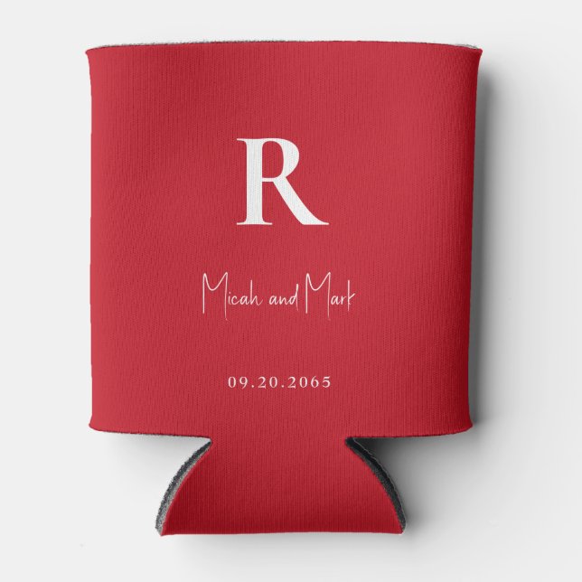 Red Personalized Wedding Favor Can Cooler (Front)