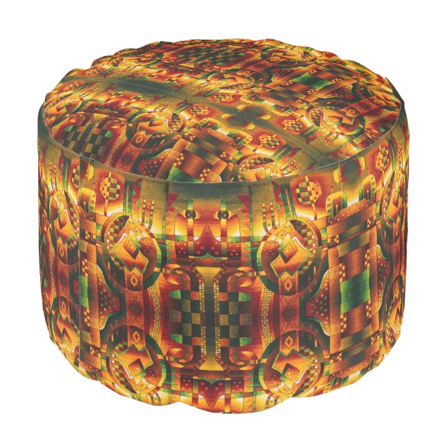 Red Peruvian Antique Vintage Pattern Pouf (Angled Back)