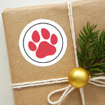 Red Pet Lover Paw Print Holiday Classic Round Sticker<br><div class="desc">These round holiday stickers / envelope seals for pet lovers feature a red pet paw print design framed in a soft black circle with white background color.</div>