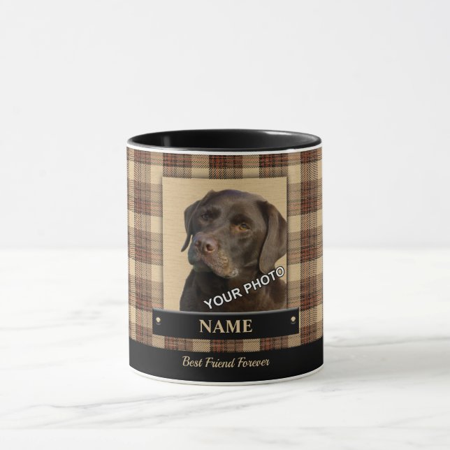 Red Pet Picture classic country style plaid Mug (Center)