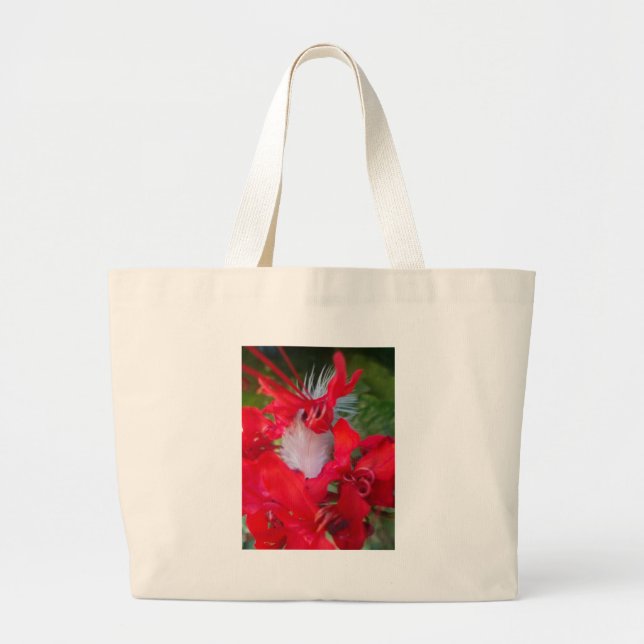 Red Petal Feather Art Print Large Tote Bag (Front)