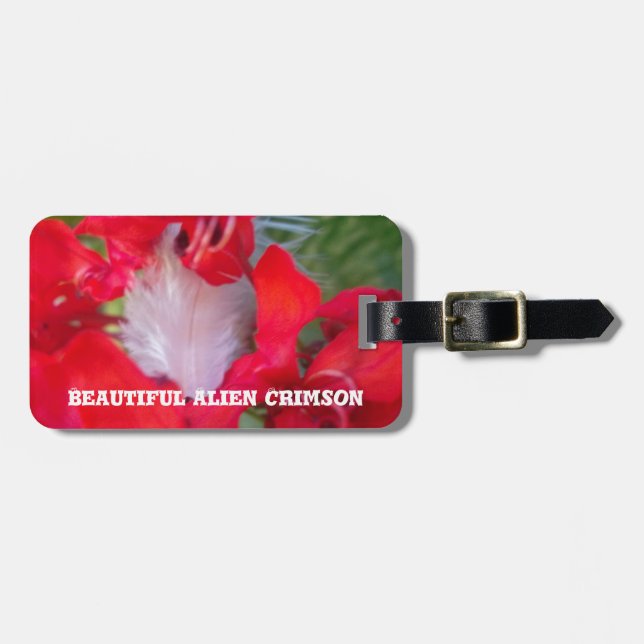 Red Petal Feather Art Print Luggage Tag (Front Horizontal)