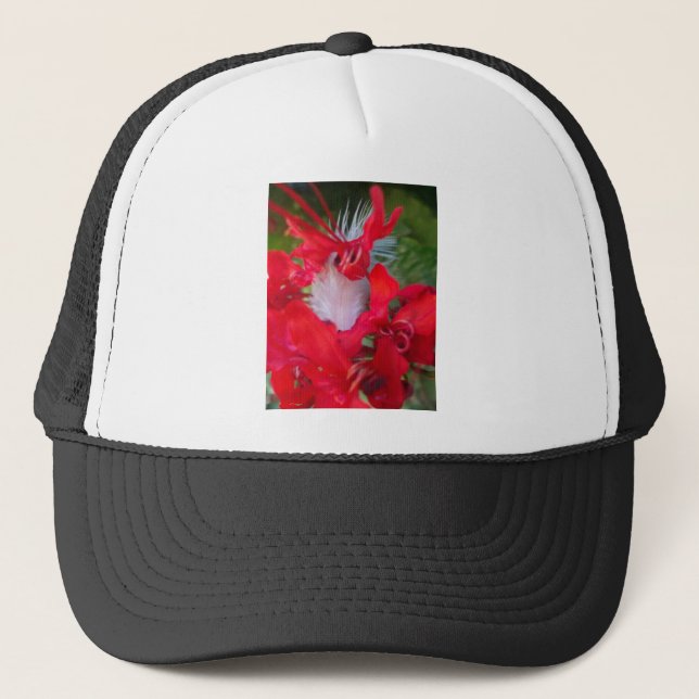 Red Petal Feather Art Print Trucker Hat (Front)