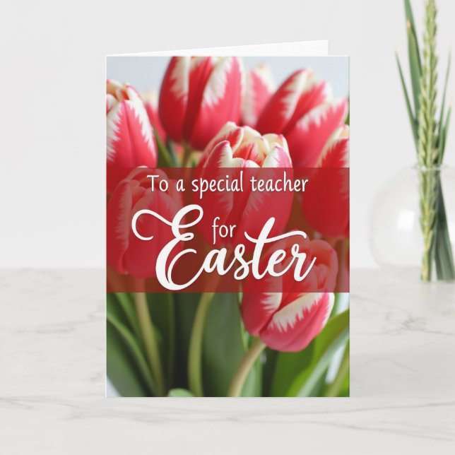 Red Petal Teacher Easter Card (Front)