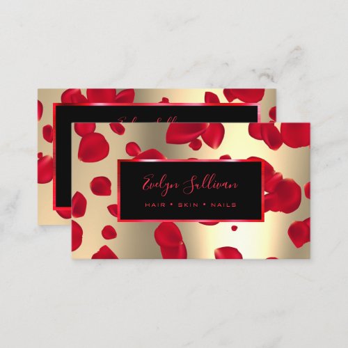 Red Petals Faux Gold Foil Business Card