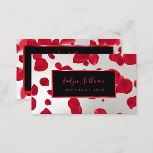 Red Petals Faux Silver Foil Business Card