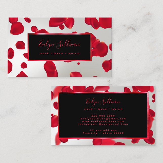 Red Petals Faux Silver Foil Business Card (Front/Back)