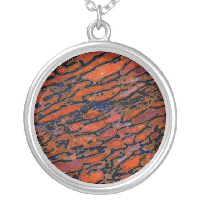 Red Petrified dinosaur bone Silver Plated Necklace (Front)