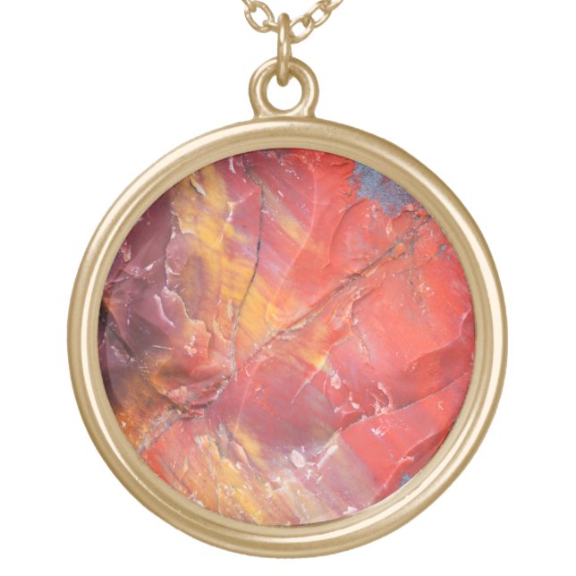 Red Petrified wood detail, Arizona Gold Plated Necklace (Front)