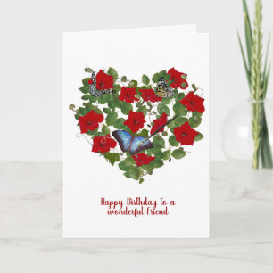 Red petunia and butterfly birthday card