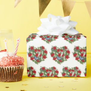 Red Petunia Heart With Blue Butterfly Wrapping Paper