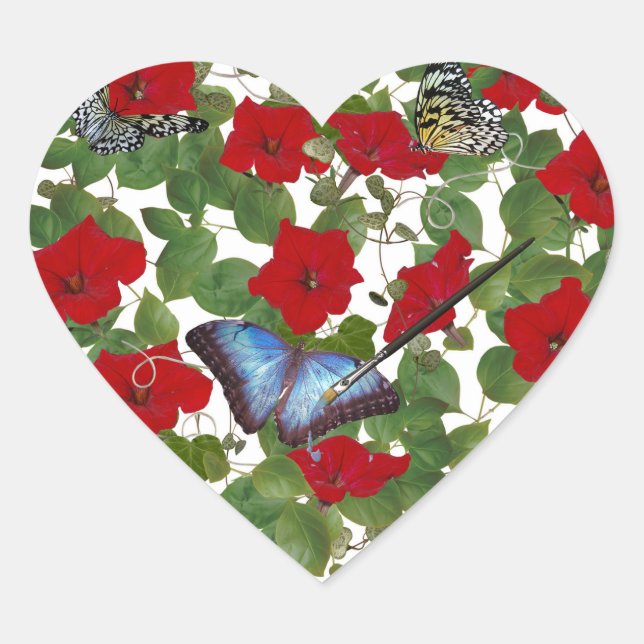 Red Petunia Heart With Paint Brush Sticker (Front)