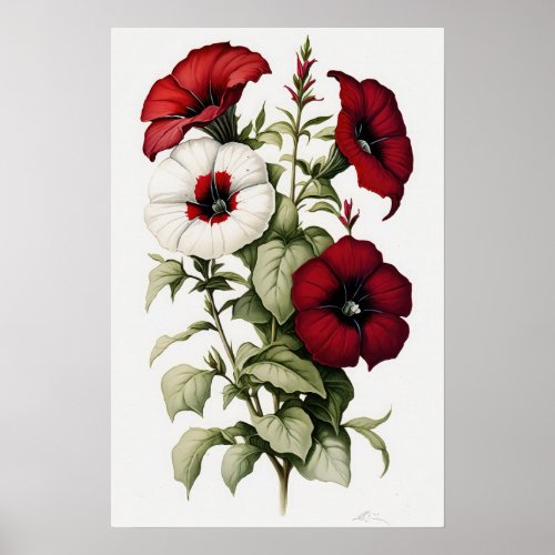 Red Petunias Flower Art Print Poster