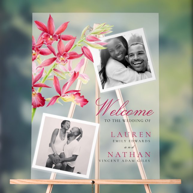  Red Phaiocalanthe jewel orchid watercolor wedding Acrylic Sign (Neutral)