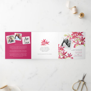 Red Phaiocalanthe jewel orchid watercolor wedding Tri-Fold Program