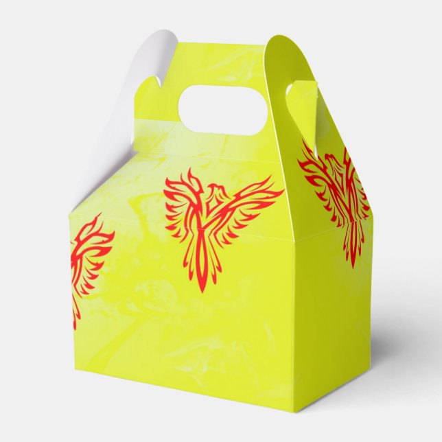 Red phoenix bird on yellow favor boxes (Front Side)