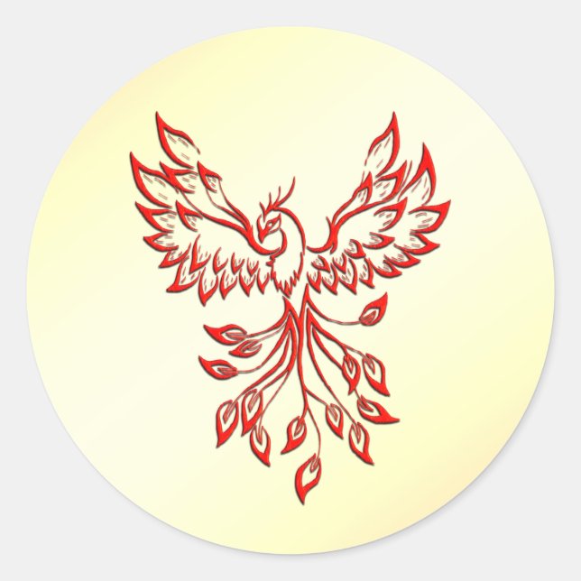 Red Phoenix Rises Classic Round Sticker (Front)