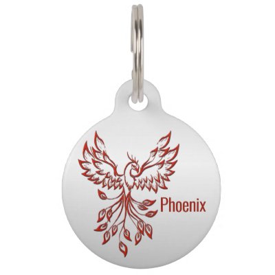 Red Phoenix Rises on Black Pet ID Tag
