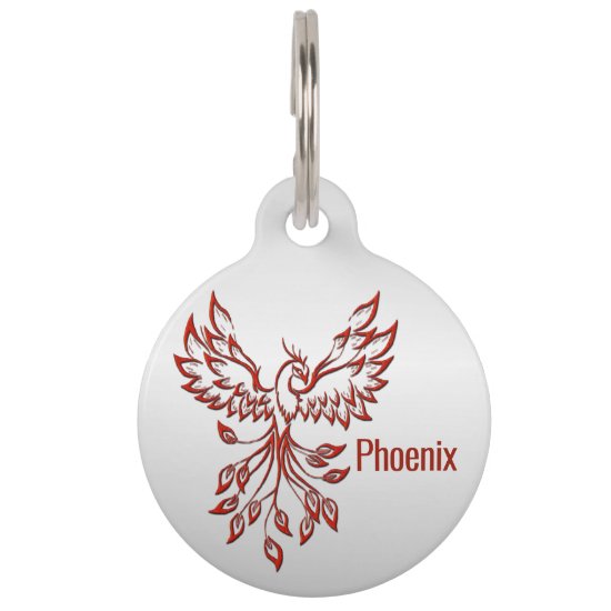 Red Phoenix Rises on Silver Pet ID Tag
