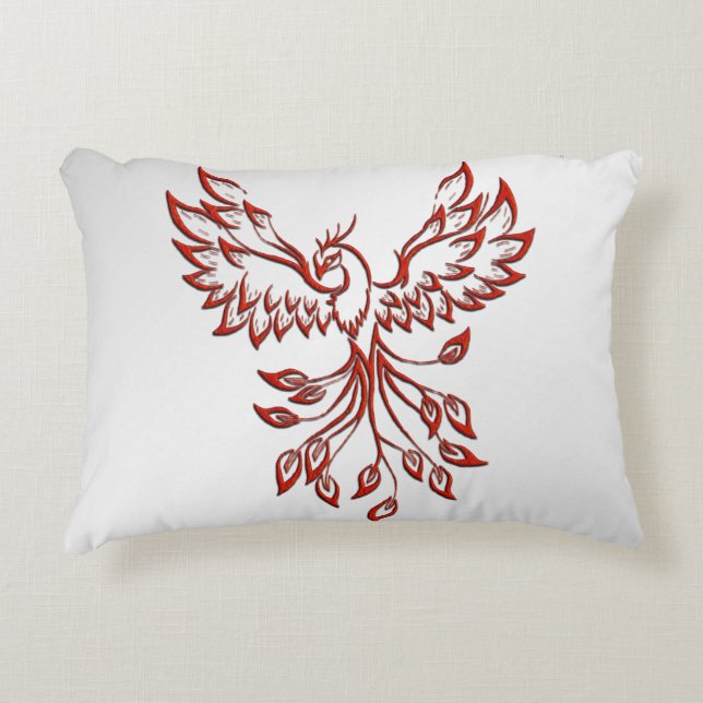 Red Phoenix Rises Silver Accent Pillow (Front)