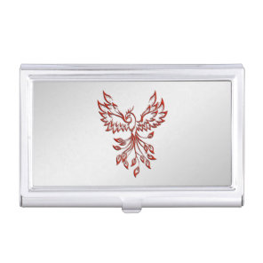 Red Phoenix Rises Silver Business Card Case
