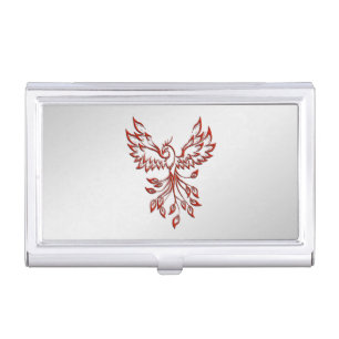 Red Phoenix Rises Silver Business Card Case
