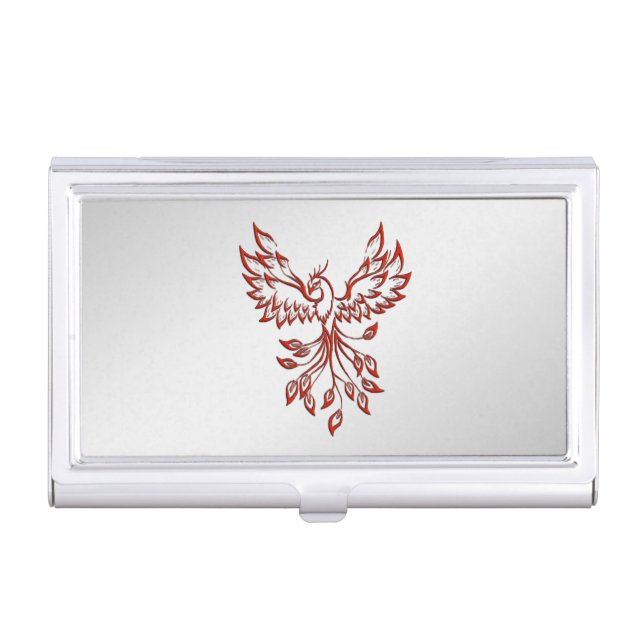 Red Phoenix Rises Silver Business Card Case (Front)